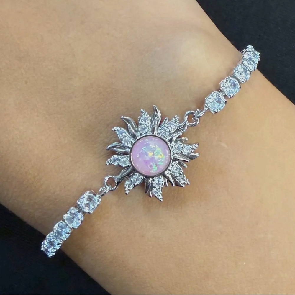 Chic Silver and Pink Floral Bracelet NEW Hypoallergenic